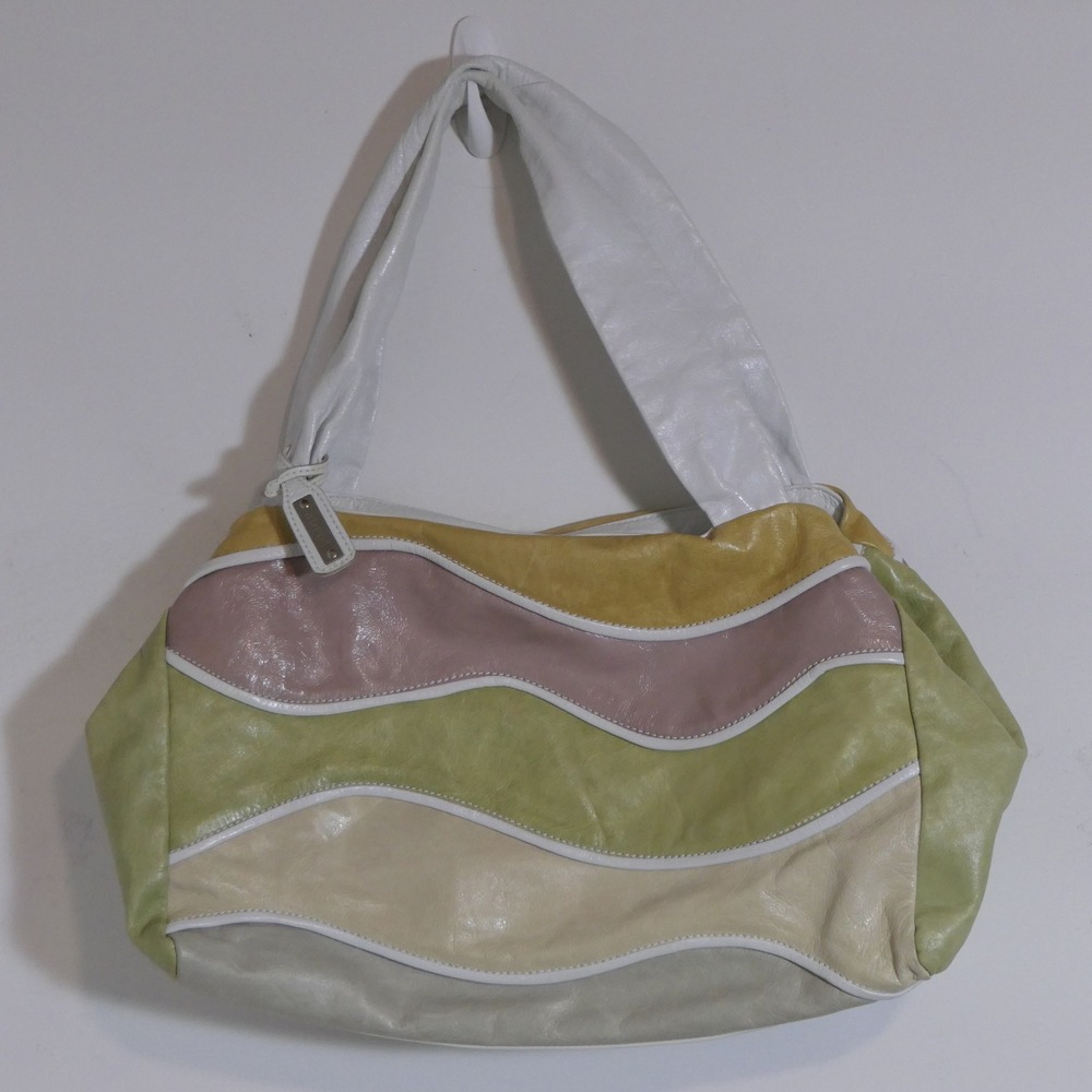 Abro Womens Shoulder Bag L Multi Color Italian Leather Wavy Patchwork Eclectic